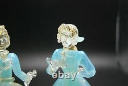 PAIR vintage Murano gold dust aqua opalescent glass dancer courtier figures AVeM