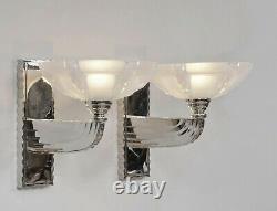 PETITOT & EZAN large pair of French 1930 opalescent Art Deco wall sconces France