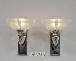 PETITOT & EZAN large pair of French 1930 opalescent Art Deco wall sconces France