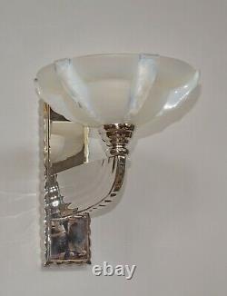 PETITOT & EZAN large pair of French 1930 opalescent Art Deco wall sconces France