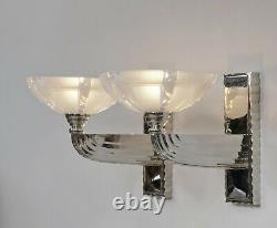 PETITOT & EZAN large pair of French 1930 opalescent Art Deco wall sconces France