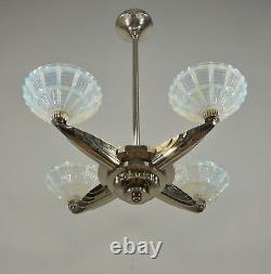 PETITOT FRENCH OPALESCENT ART DECO CHANDELIER. EZAN Gauthier EJG 1930 1935