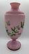 Pink Overlay White Opaline Glass 11 Vase Hand Painted Butterfly With Flowers