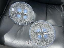 Pair 8 Antique Art Deco Rene Lalique Signed Opalescent Plates Coquille French