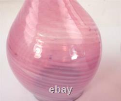 Pair Antique Cranberry Glass Opalescent Swirl Bottle Vases