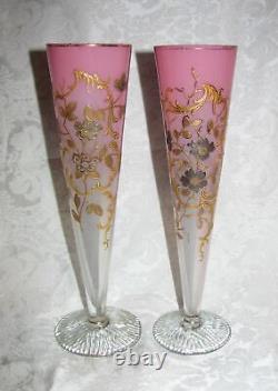 Pair Antique Opaline Art Glass Vases Circa 1900- 1920