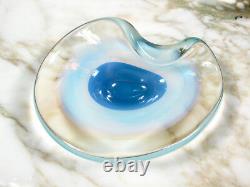 Pair MID Century Murano Opaline Art Glass Bull's Eye Bowls Blue Opaline Sommerso