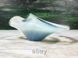 Pair MID Century Murano Opaline Art Glass Bull's Eye Bowls Blue Opaline Sommerso