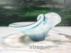 Pair MID Century Murano Opaline Art Glass Bull's Eye Bowls Blue Opaline Sommerso