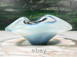 Pair MID Century Murano Opaline Art Glass Bull's Eye Bowls Blue Opaline Sommerso