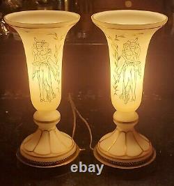 Pair Of Antique Art Deco Vase Table Lamps Neoclassical Grecian Opaline Glass