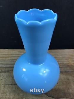 Pair Of Antique Bristol Blue Opaline Glass Bulbous Vases