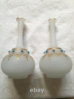 Pair Of Antique French Charles X Opaline De Savon Glass Vases
