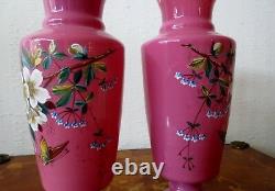 Pair Of Antique Pink Opaline Glass Vases