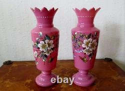 Pair Of Antique Pink Opaline Glass Vases