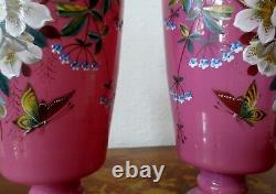 Pair Of Antique Pink Opaline Glass Vases