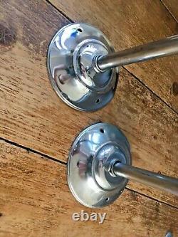 Pair Of Art Deco Chrome & Opaline Glass Light Sphere Shades Ceiling Rose & Pole