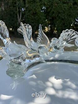 Pair Of Murano Opaline Clear Glass Bird Sculptures Fourth Quarter 20th Century