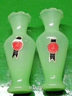Pair Of Vraie Opaline Italienne Petite Vases 5'' Italian Art Glass Orig Italy