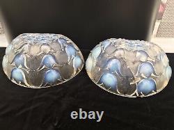 Pair Opalescent Vaseline Glass Art Deco Light Lampshades Sconces Lalique