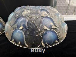 Pair Opalescent Vaseline Glass Art Deco Light Lampshades Sconces Lalique