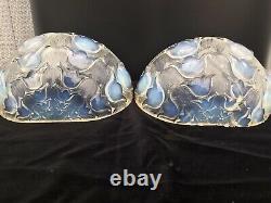 Pair Opalescent Vaseline Glass Art Deco Light Lampshades Sconces Lalique