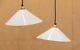 Pair Of Antique Art Deco Period Opaline Glass Coolie Ceiling Pendant Lights Lamp