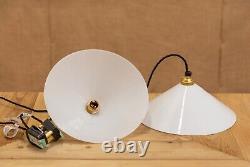 Pair of Antique Art Deco Period Opaline Glass Coolie Ceiling Pendant Lights Lamp