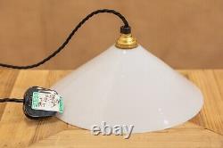 Pair of Antique Art Deco Period Opaline Glass Coolie Ceiling Pendant Lights Lamp