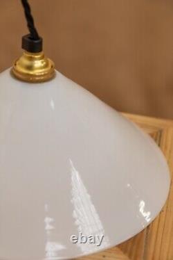 Pair of Antique Art Deco Period Opaline Glass Coolie Ceiling Pendant Lights Lamp