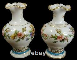 Pair of Opal Crystal Baccarat Vases Opaline J. F Robert Baccarat