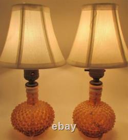 Pair of Rare Fenton Hobnail Cameo Opalescent Glass Table Boudoir Dresser Lamps