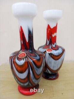 Pair of Vetreria Barbieri Opaline Glass Vases VB Empoli 26CM (Labelled)