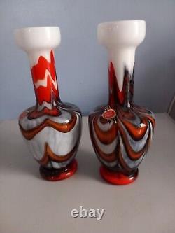 Pair of Vetreria Barbieri Opaline Glass Vases VB Empoli 26CM (Labelled)