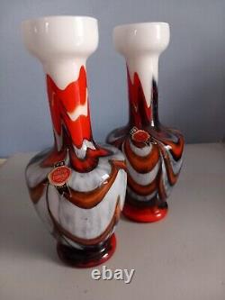 Pair of Vetreria Barbieri Opaline Glass Vases VB Empoli 26CM (Labelled)