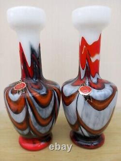 Pair of Vetreria Barbieri Opaline Glass Vases VB Empoli 26CM (Labelled)