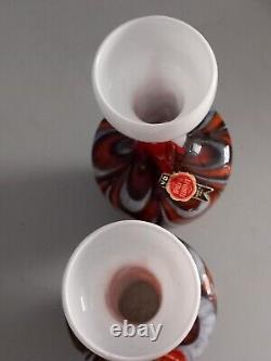 Pair of Vetreria Barbieri Opaline Glass Vases VB Empoli 26CM (Labelled)