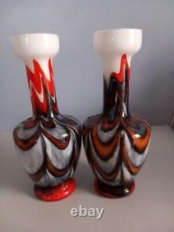 Pair of Vetreria Barbieri Opaline Glass Vases VB Empoli 26CM (Labelled)