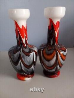 Pair of Vetreria Barbieri Opaline Glass Vases VB Empoli 26CM (Labelled)