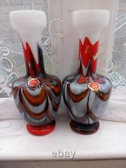 Pair of Vetreria Barbieri Opaline Glass Vases VB Empoli 26CM (Labelled)