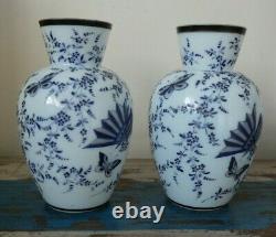 Pair of late 19th century/ early 20th century light blue opaline glass vases