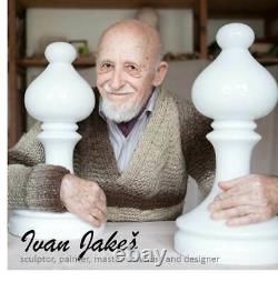 Pair of vintage 60's iconic Ivan Jakes pop art white opaline glass lamps Bauhaus