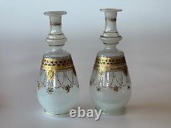 Pair of white opaline vases. 19th century