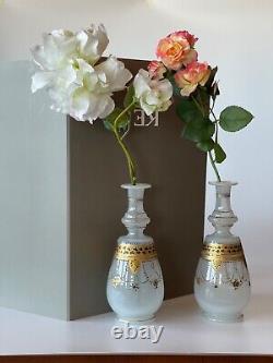 Pair of white opaline vases. 19th century