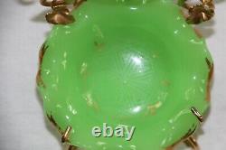 Palais Royal green opaline round dish and oval mirror in gilt metal frame