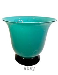 Paolo Venini ANNI TRENTA Vase Jade Green-Blue Opaline Murano Glass Signed 1999