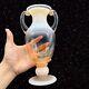 Peach Pink Opalescent Art Glass Vase Tall With Handles Czech Glass Vtg 10t 5w