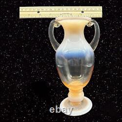 Peach Pink Opalescent Art Glass Vase Tall With Handles Czech Glass VTG 10T 5W