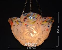 Pedant light art deco Vintage phenolic Bakelite C-1940s art glass chrome chains