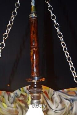 Pedant light art deco Vintage phenolic Bakelite C-1940s art glass chrome chains